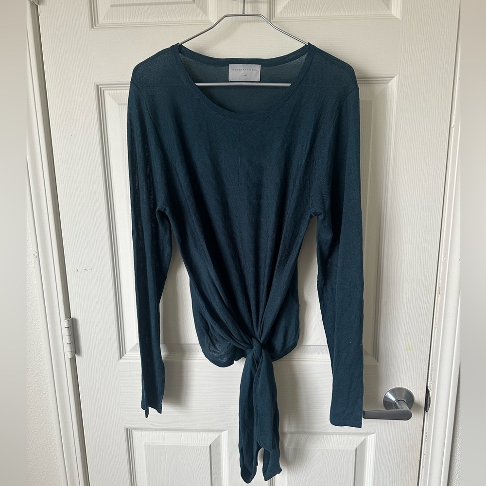 MODERN CITIZEN Women's Teal Long Sleeve Tie-Front Top.